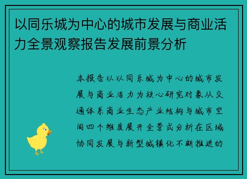 以同乐城为中心的城市发展与商业活力全景观察报告发展前景分析